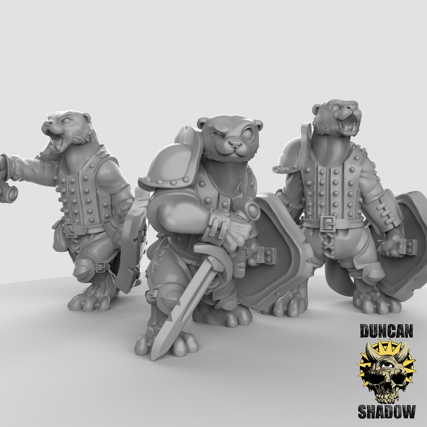 Otter folk with hand weapons and shields